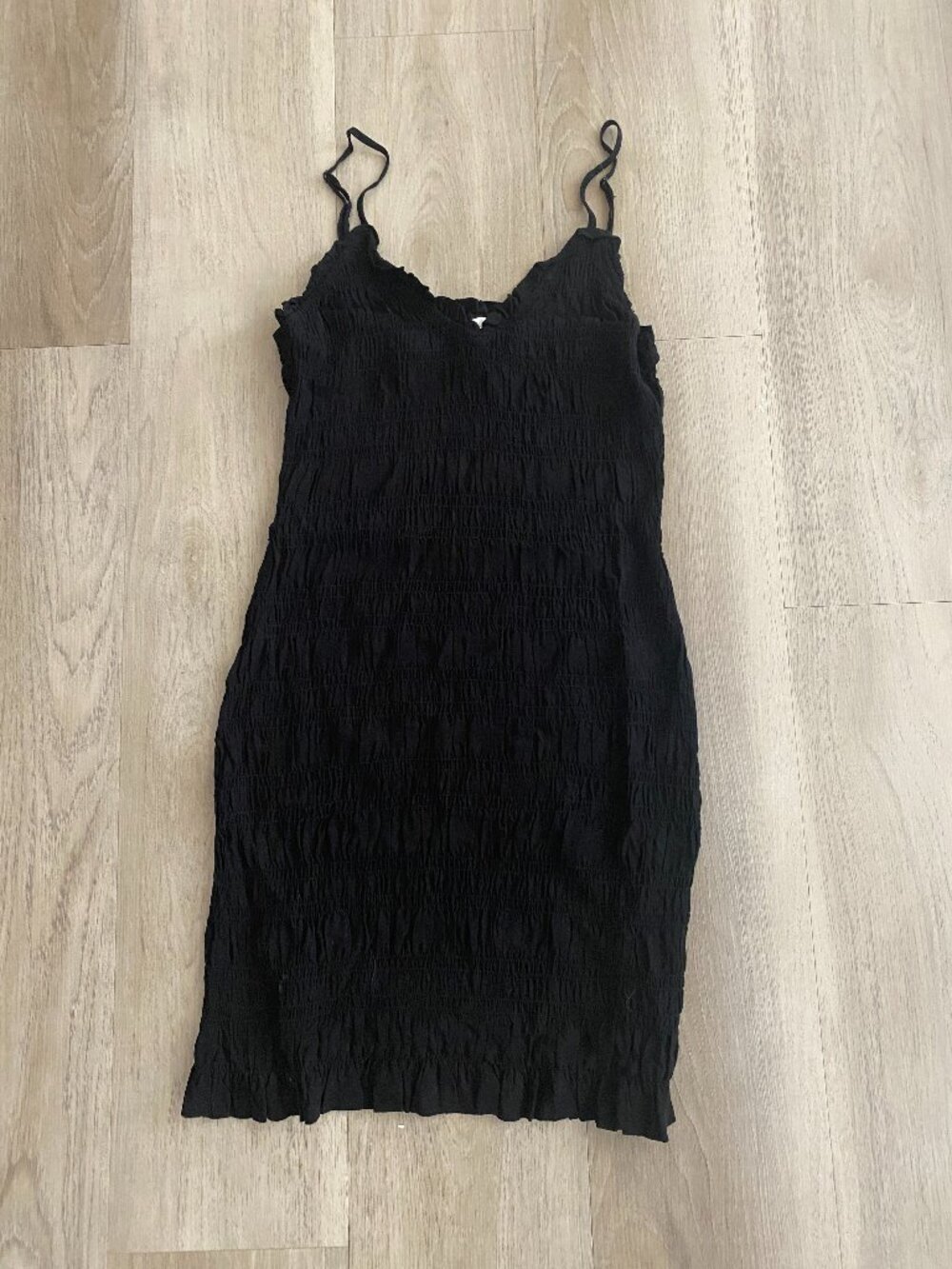 H&M Black Smocked Bodycon Mini Dress M | Stretchy Ruched Cami Slip Dress - Picture 5 of 9